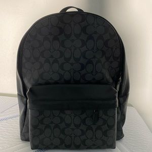 Coach Signature Canvas (Charcoal/ Black) Calfskin Leather Backpack